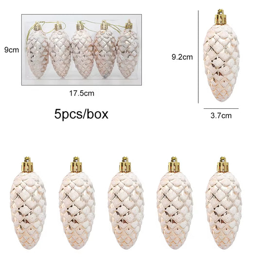 5Pcs Christmas Painted Pine Cone Balls Hanging Pendants Merry Christmas Tree Decoration for Home Xmas Ornament Gift Navidad 2024