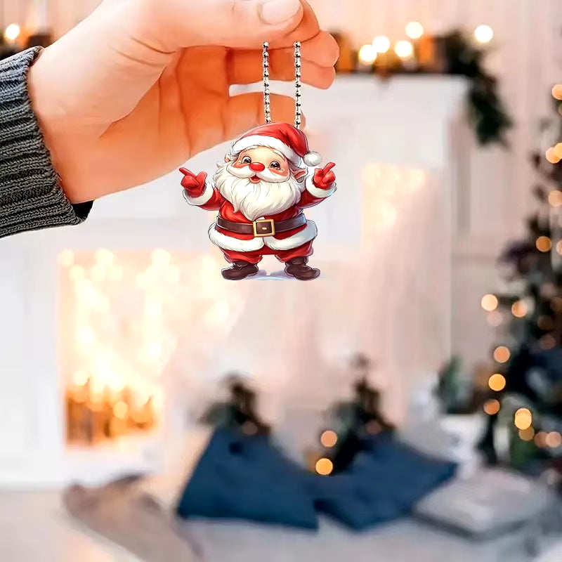 Christmas Flat Acrylic Cartoon Car Haning Pendants Xmas Santa Claus Snowman Ornaments Merry Christmas Decor Noel Tree Hangings