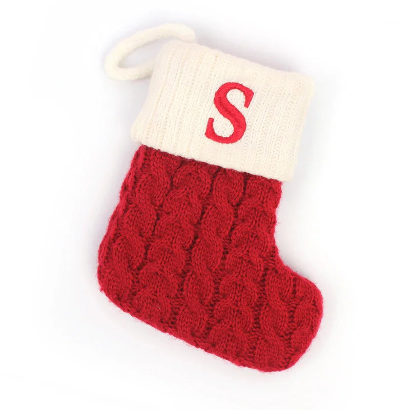 Letters Christmas Stocking New Knitting Christmas Tree Pendant Decorations for Home Xmas Gift Snowflake Alphabet Christmas Socks