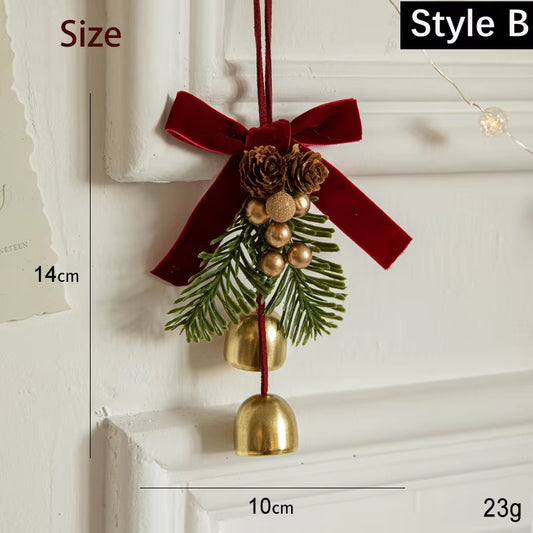 Christmas Pendant Christmas Tree Hanging Ornament Christmas Decoration Xmas Velvet Bow Pine Cone Bell Fabric Decoration Supplies