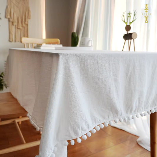 Cotton Fabric Tablecloth Tassels Stitching Washable Table Cloth for Wedding Party Dining Banquet Decoratio Christmas Table Cover