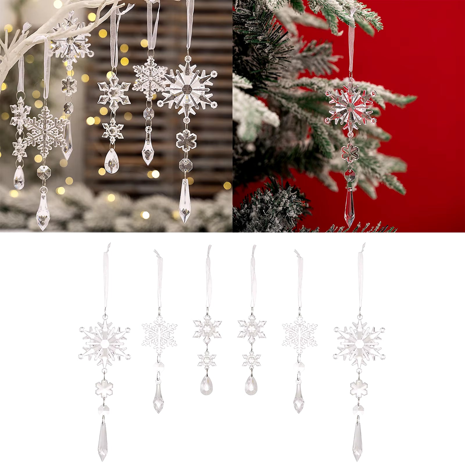 Christmas Room Decoration 6Pcs Crystal Ornaments for Christmas Tree Decorations Hanging Crystals Icicle Decoração De Natal