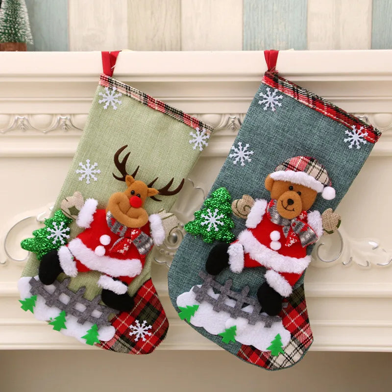 Christmas Stockings 2023 Xmas Ornament Christmas Sock 3D Pattern Xmas Gift Bag for Kids Christmas Navidad Decoration New Year