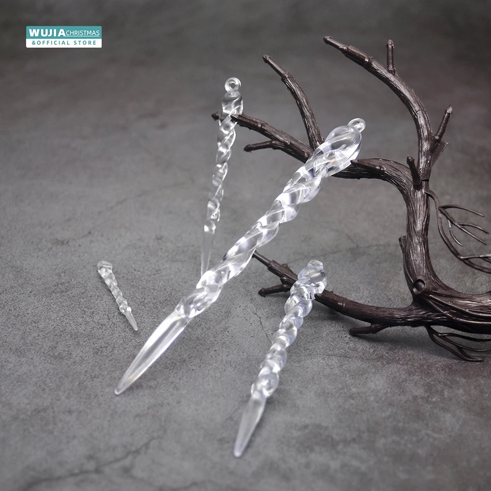 12/24Pcs Christmas Clear Simulation Icicle Pendants Xmas Tree Hanging Fake Ice Winter Party New Year Gifts Navidad 5/7.5/10/13Cm