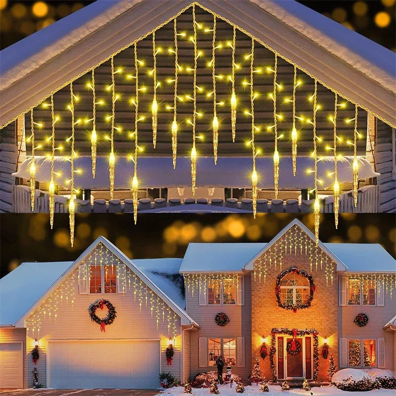 LED Curtain Icicle String Lights Christmas Garland Faiy Light Droop 0.4-0.6M Xmas Garden Street Outdoor Decorative Lighting