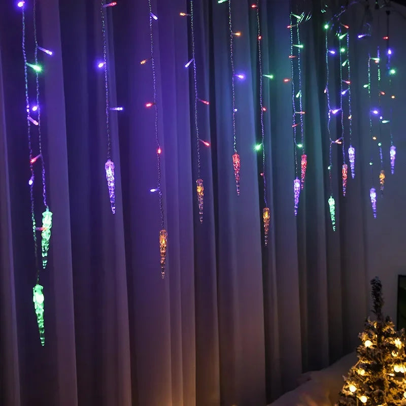 LED Curtain Icicle String Lights Christmas Garland Faiy Light Droop 0.4-0.6M Xmas Garden Street Outdoor Decorative Lighting