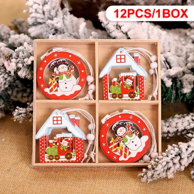 12Pcs Gingerbread Man Wooden Ornaments Xmas Tree Hanging Pendant Merry Christmas Decor for Home Party Navidad Gift New Year 2024