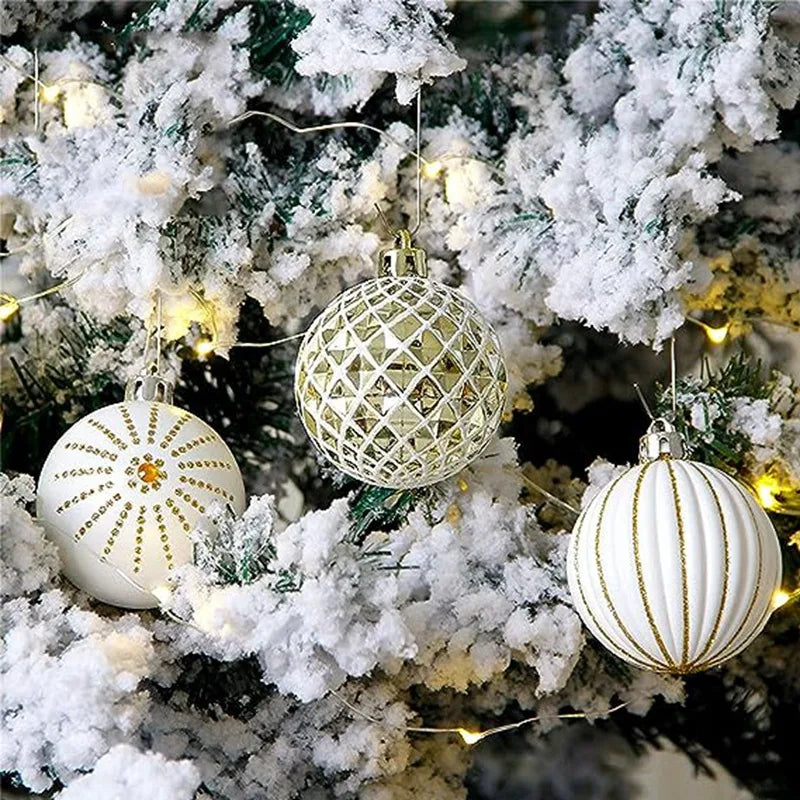 30PCS Christmas Balls ,60MM Gold&White Painted Shatterproof Festive Wedding Hanging Ornaments Christmas Trees Decoration Durable