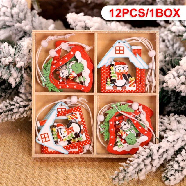 12Pcs Gingerbread Man Wooden Ornaments Xmas Tree Hanging Pendant Merry Christmas Decor for Home Party Navidad Gift New Year 2024