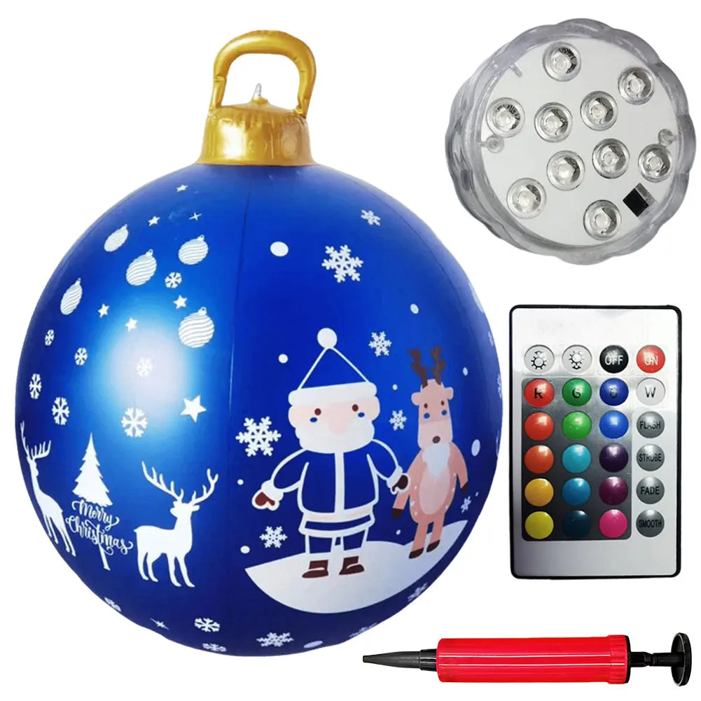 24 Inch Inflatable Christmas Balls with Lights Outdoor Christmas Decorations PVC 60CM Giant Christmas Balls Holiday Decor