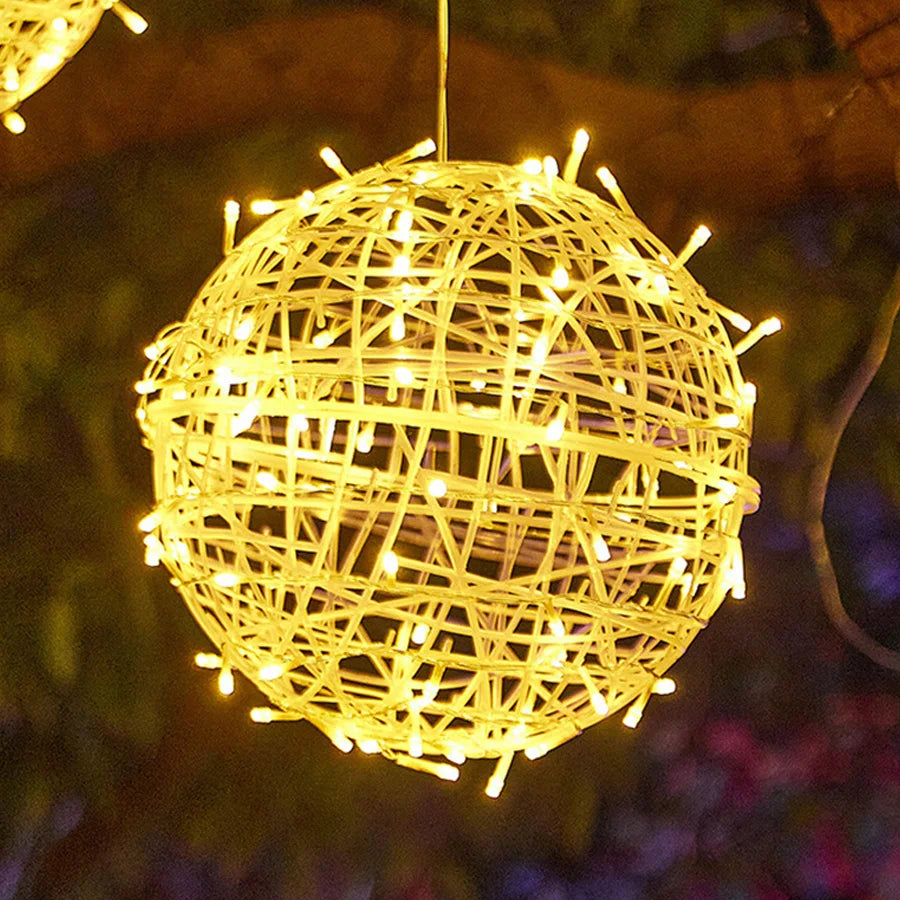 30CM Christmas Tree Rattan Ball Hanging String Light Outdoor Sepak Takraw Globe Ball Fairy Light Garland for Holiday Patio Decor