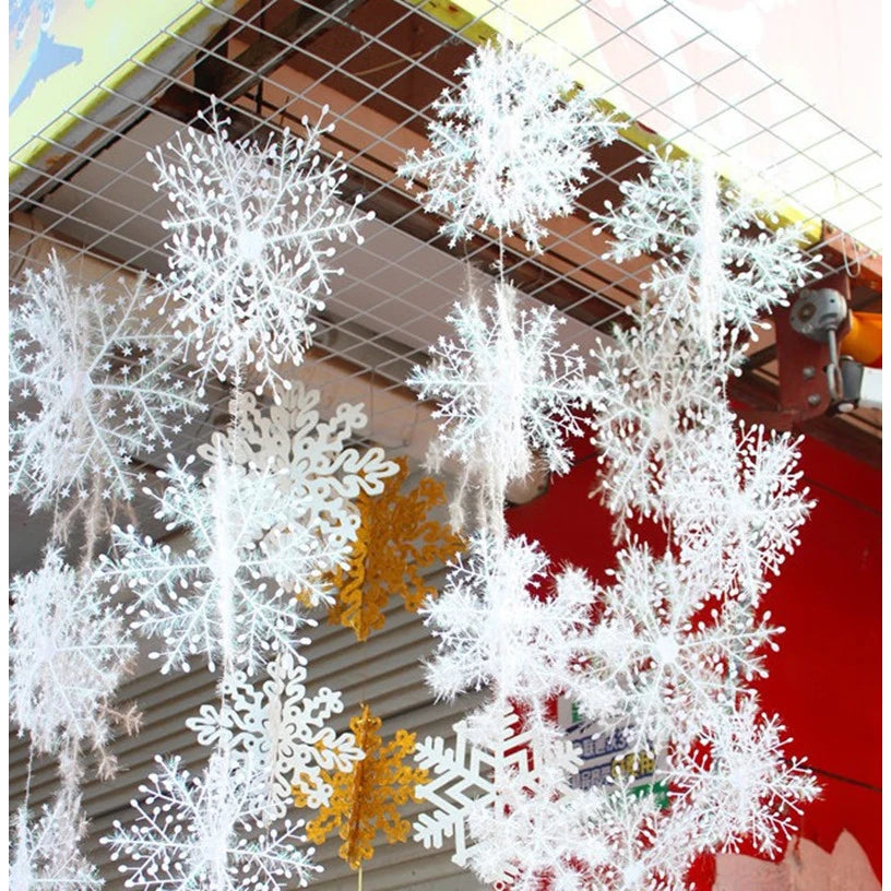 30/60/90Pcs Christmas White Snowflake Ornament Navidad Home Hanging Pendant Christmas Tree Decoration Winter Xmas Party Supplies