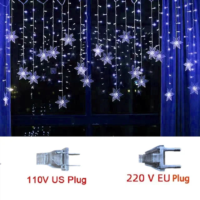 3.2M Christmas Snowflakes LED String Lights Flashing Fairy Curtain Lights Waterproof for Holiday Party Wedding Xmas Decoration