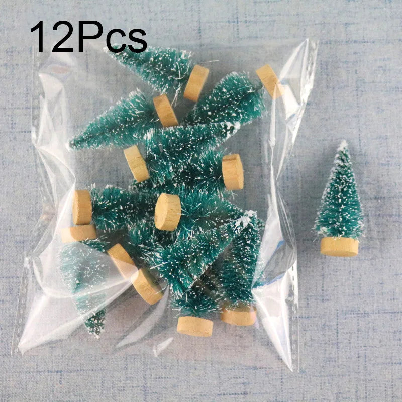 12Pcs Miniature Artificial Christmas Tree Mini Snow Frost Tree Pine Tree Christmas DIY Party Decoration Craft Christmas Ornament