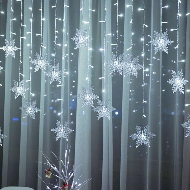 3.2M Christmas Snowflakes LED String Lights Flashing Fairy Curtain Lights Waterproof for Holiday Party Wedding Xmas Decoration