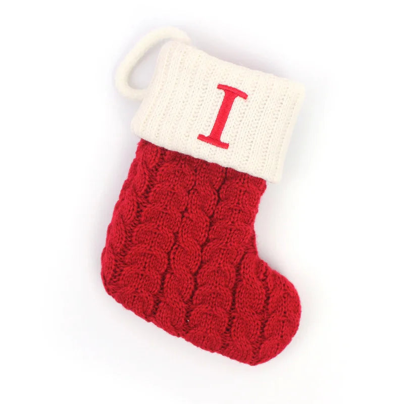 Letters Christmas Stocking New Knitting Christmas Tree Pendant Decorations for Home Xmas Gift Snowflake Alphabet Christmas Socks