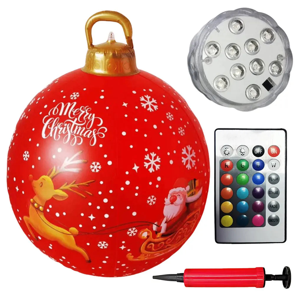 24 Inch Inflatable Christmas Balls with Lights Outdoor Christmas Decorations PVC 60CM Giant Christmas Balls Holiday Decor