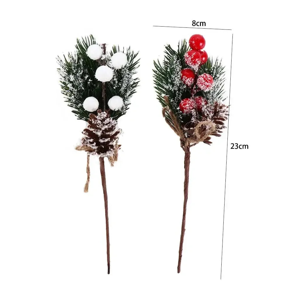 1Pcs Artificial Flower Fake Snow Frost Pine Branch Cone Berry Holly Diy Xmas Tree Ornament Home Christmas Decor Supplies Gift