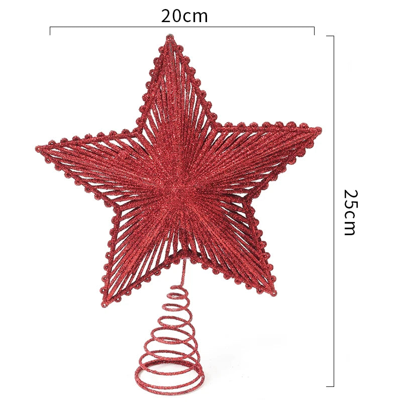 25Cm Red Glitter Christmas Tree Topper Iron Star Christmas Decor for Home Xmas Tree Ornaments Navidad New Year 2025 Natal Noel