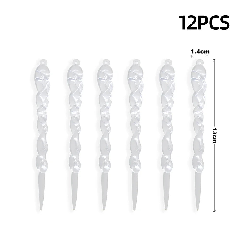 12/24Pcs Christmas Clear Simulation Icicle Pendants Xmas Tree Hanging Fake Ice Winter Party New Year Gifts Navidad 5/7.5/10/13Cm