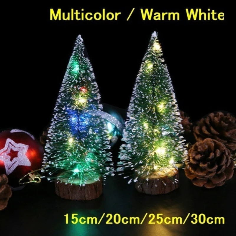 1Pc LED Light Mini Artificial Christmas Trees Decorations Festival Tabletop Miniature Snow Frost Xmas Tree Decor 4Sizes