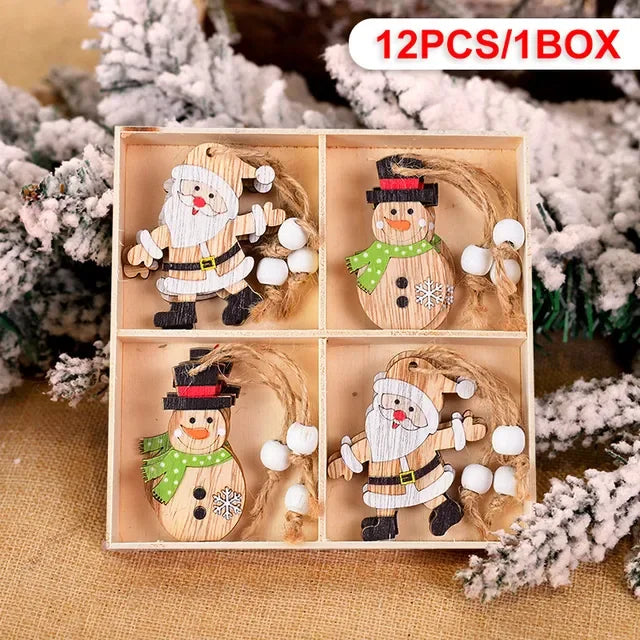 12Pcs Gingerbread Man Wooden Ornaments Xmas Tree Hanging Pendant Merry Christmas Decor for Home Party Navidad Gift New Year 2024