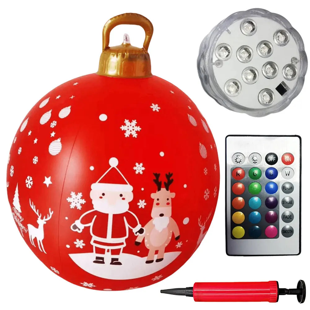 24 Inch Inflatable Christmas Balls with Lights Outdoor Christmas Decorations PVC 60CM Giant Christmas Balls Holiday Decor