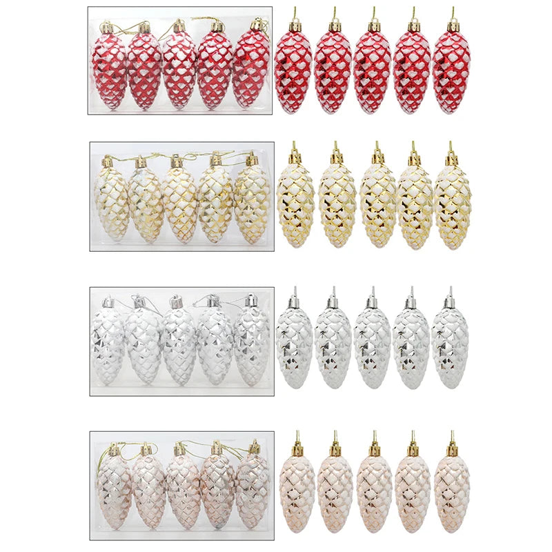 5Pcs Christmas Painted Pine Cone Balls Hanging Pendants Merry Christmas Tree Decoration for Home Xmas Ornament Gift Navidad 2024