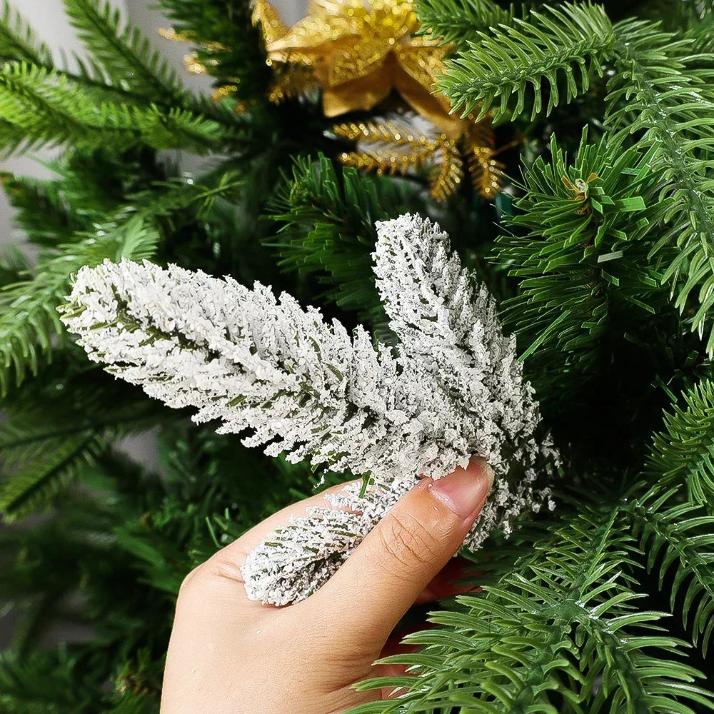 5/10Pcs Christmas Pine Needle Branches Xmas Tree Artificial Fake Plant Snowy Twigs Frosted Pines Garland Wreath Party Decor Gift