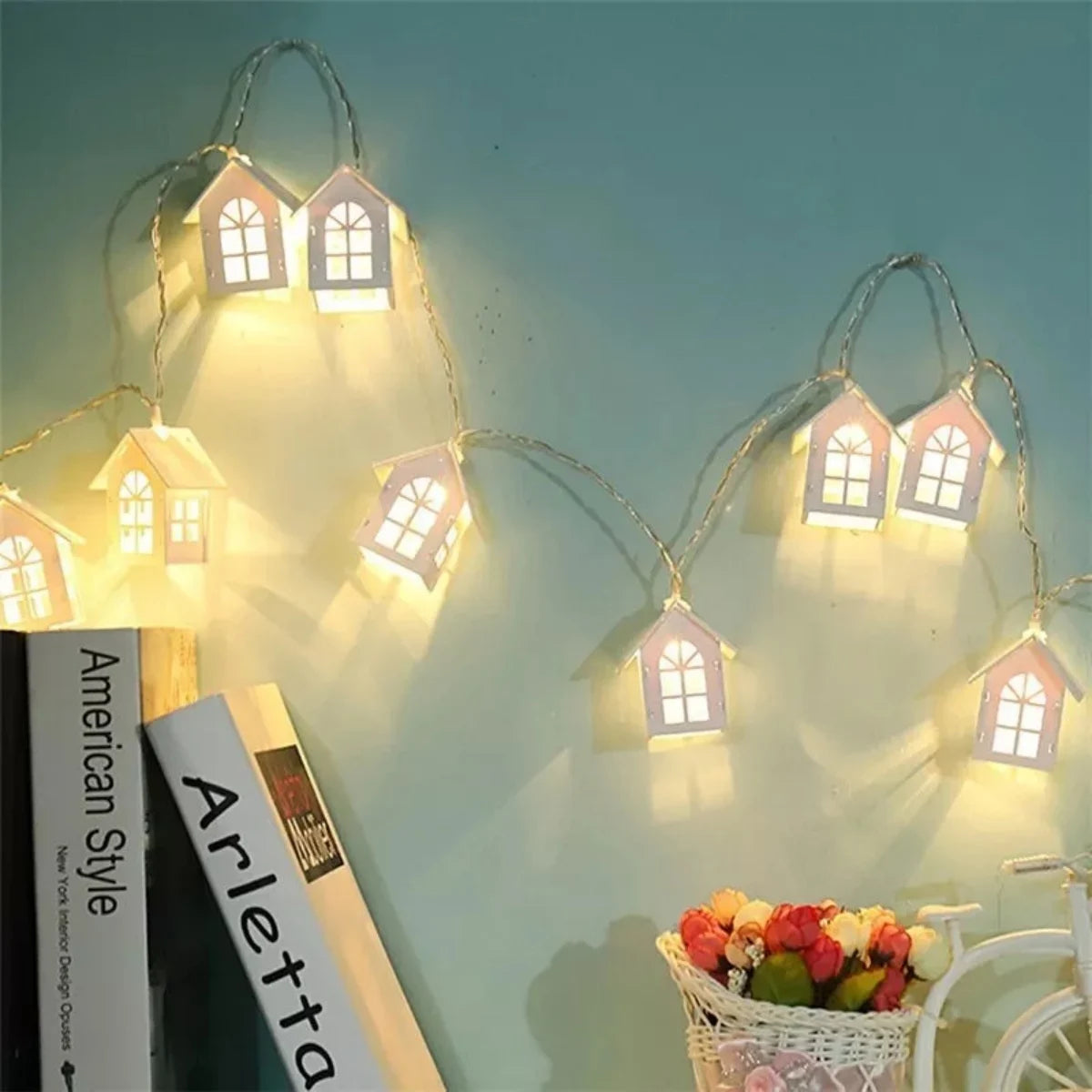 1PC 1.5M10LED Wood Tiny House Battery Operated String Light Garland Fairy Lights Atmosphere Hanging Decorative Lamp Suitable