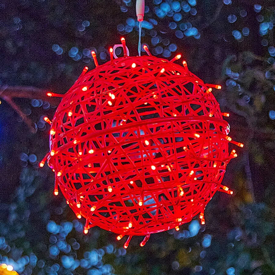 30CM Christmas Tree Rattan Ball Hanging String Light Outdoor Sepak Takraw Globe Ball Fairy Light Garland for Holiday Patio Decor