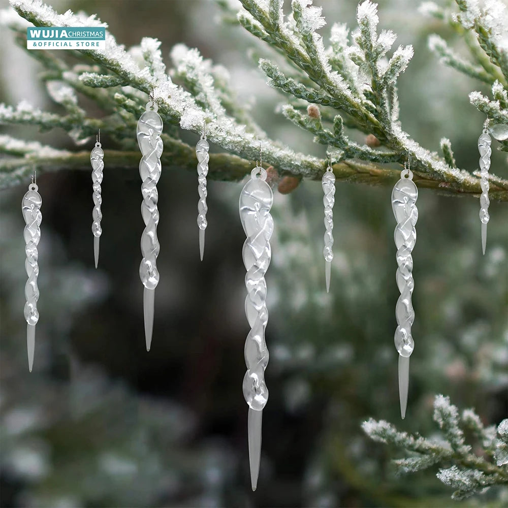 12/24Pcs Christmas Clear Simulation Icicle Pendants Xmas Tree Hanging Fake Ice Winter Party New Year Gifts Navidad 5/7.5/10/13Cm