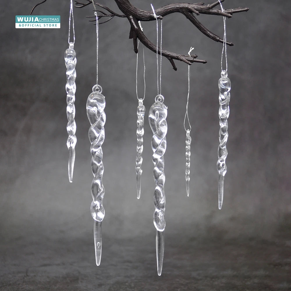 12/24Pcs Christmas Clear Simulation Icicle Pendants Xmas Tree Hanging Fake Ice Winter Party New Year Gifts Navidad 5/7.5/10/13Cm