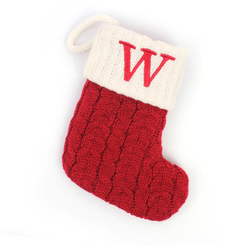 Letters Christmas Stocking New Knitting Christmas Tree Pendant Decorations for Home Xmas Gift Snowflake Alphabet Christmas Socks