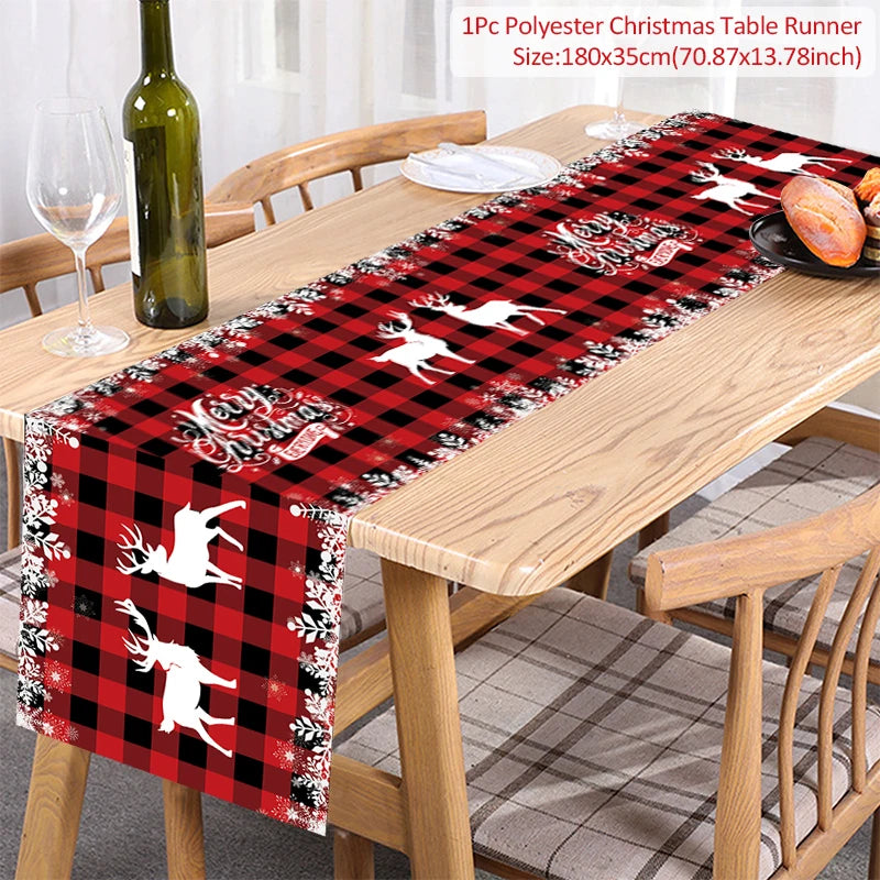 Christmas Table Runner Merry Christmas Decoration for Home Tablecloth Cover Xmas Ornament Navidad Noel Gifts New Year Party 2023