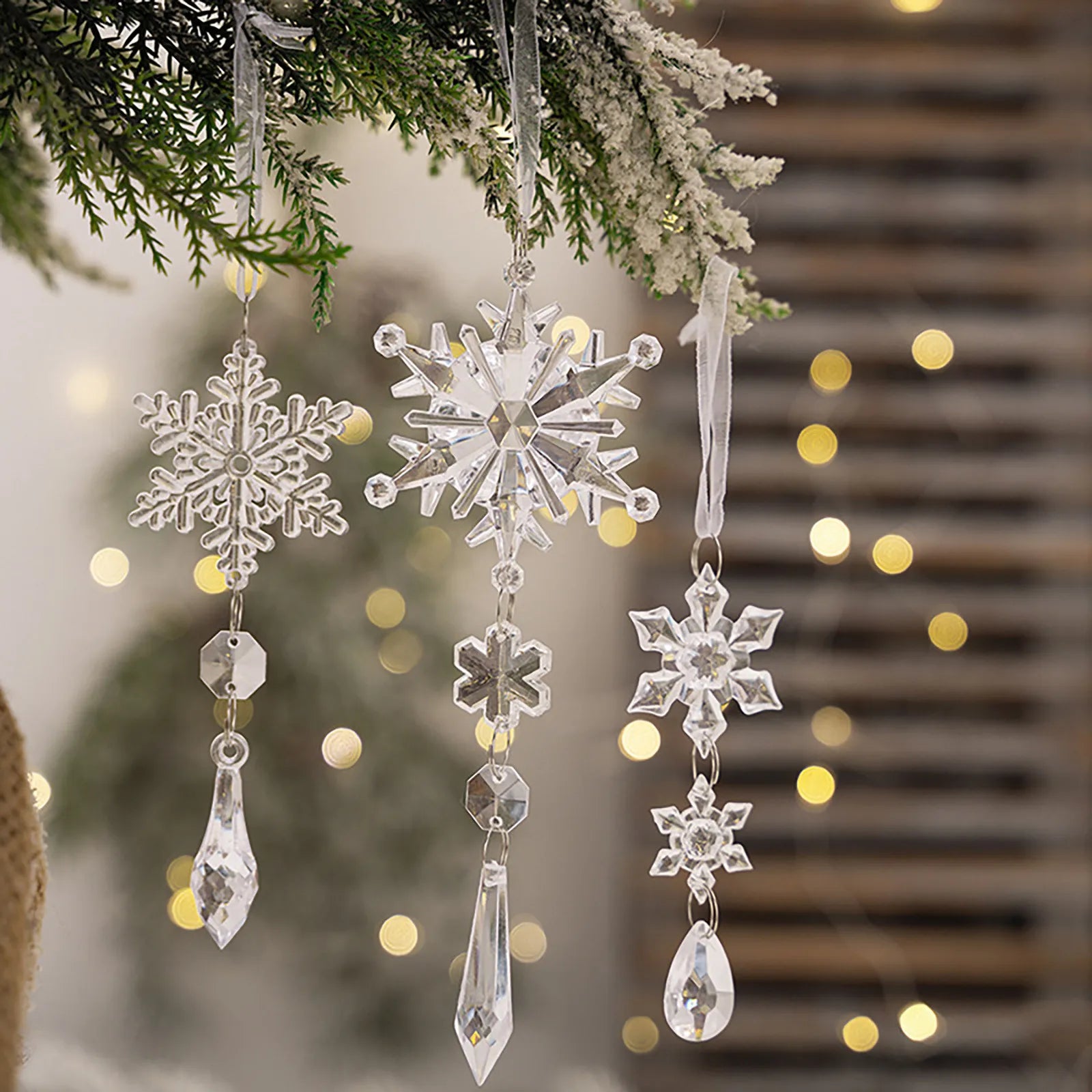 Christmas Room Decoration 6Pcs Crystal Ornaments for Christmas Tree Decorations Hanging Crystals Icicle Decoração De Natal