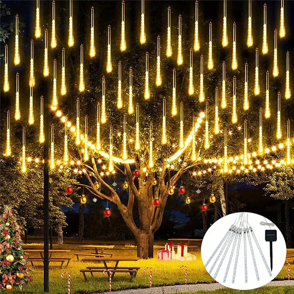 Solar Meteor Shower Rain Lights Waterproof String Lights Christmas Holiday Lighting Decor Outdoor Street Garland Fairy Lights