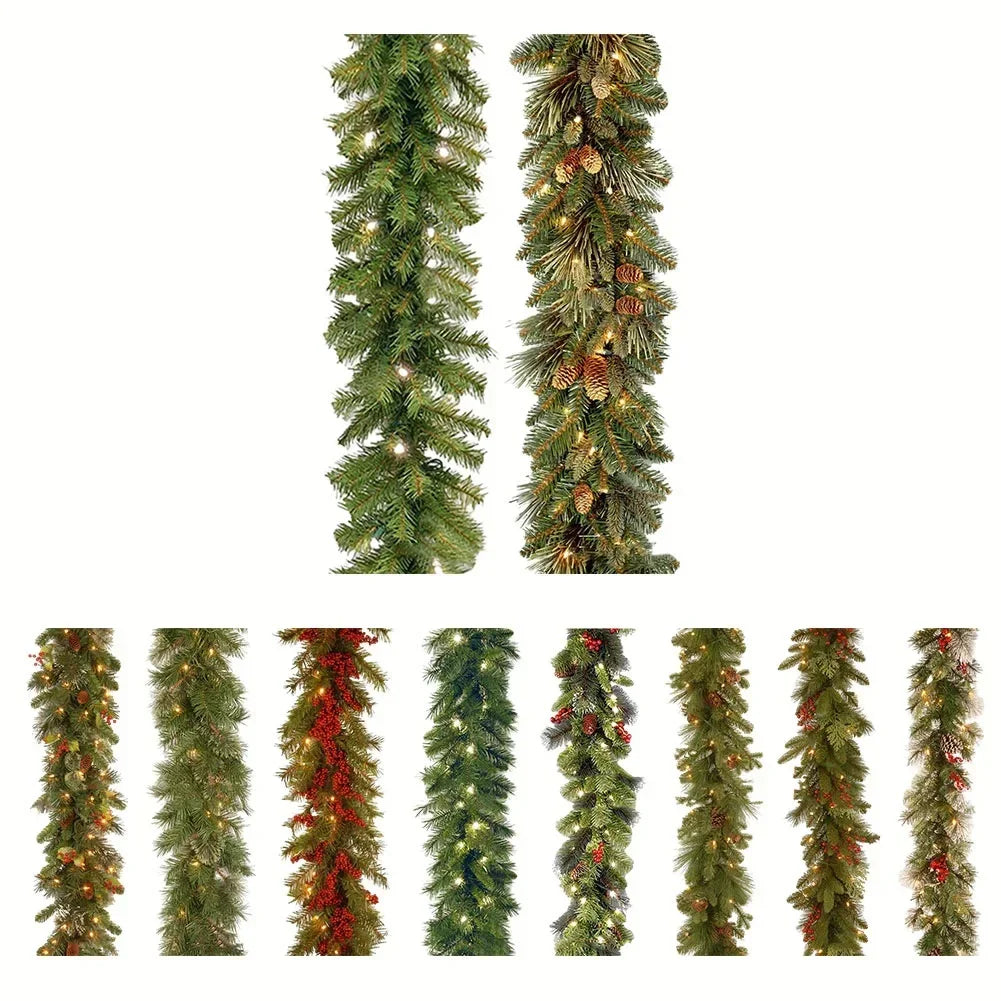 1.8M Christmas Pine Vine Garland with Red Berries Rattan Home Party Wall Door Decor Christmas Tree Ornaments Xmas Wreath