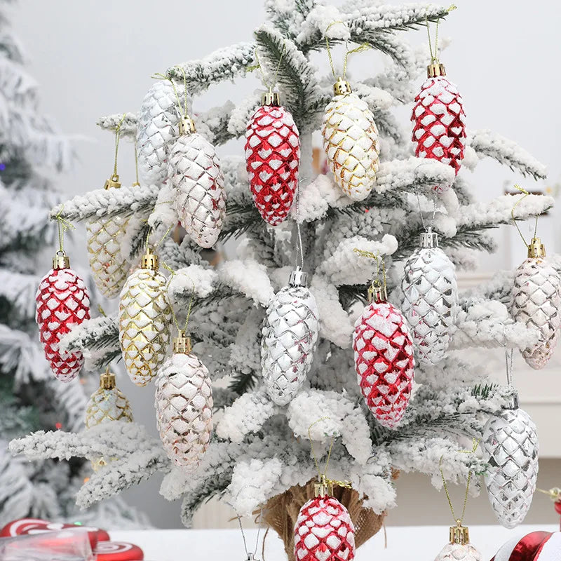 5Pcs Christmas Painted Pine Cone Balls Hanging Pendants Merry Christmas Tree Decoration for Home Xmas Ornament Gift Navidad 2024