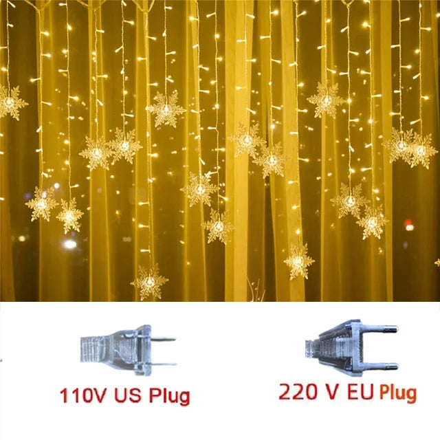 3.2M Christmas Snowflakes LED String Lights Flashing Fairy Curtain Lights Waterproof for Holiday Party Wedding Xmas Decoration