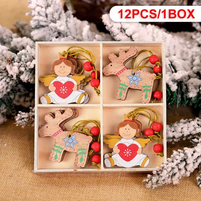 12Pcs Gingerbread Man Wooden Ornaments Xmas Tree Hanging Pendant Merry Christmas Decor for Home Party Navidad Gift New Year 2024