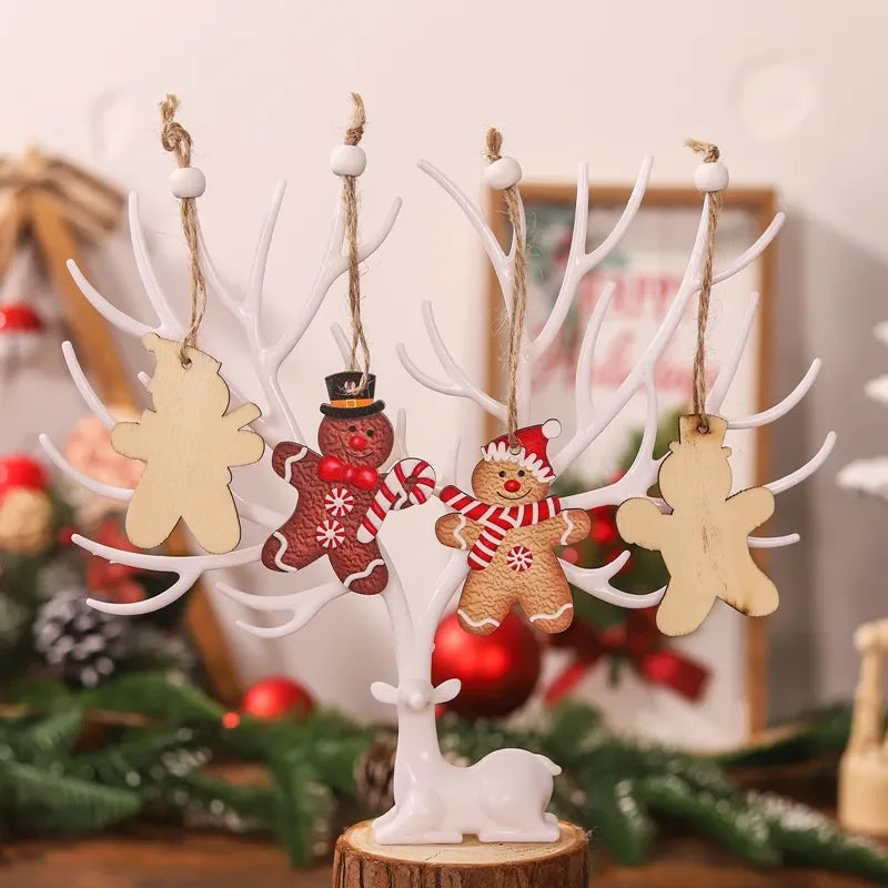 12Pcs Gingerbread Man Wooden Ornaments Xmas Tree Hanging Pendant Merry Christmas Decor for Home Party Navidad Gift New Year 2024