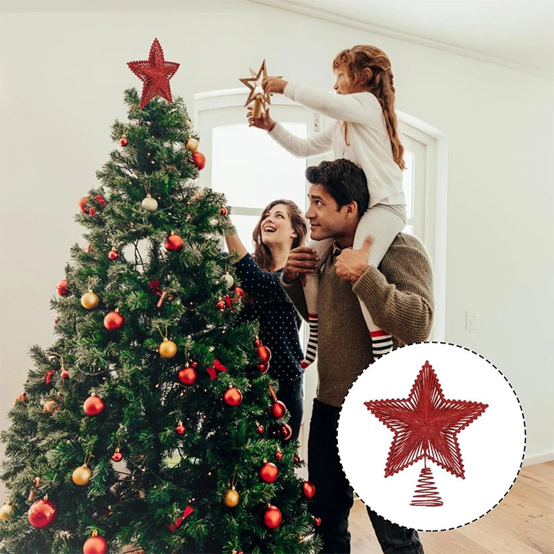 25Cm Red Glitter Christmas Tree Topper Iron Star Christmas Decor for Home Xmas Tree Ornaments Navidad New Year 2025 Natal Noel