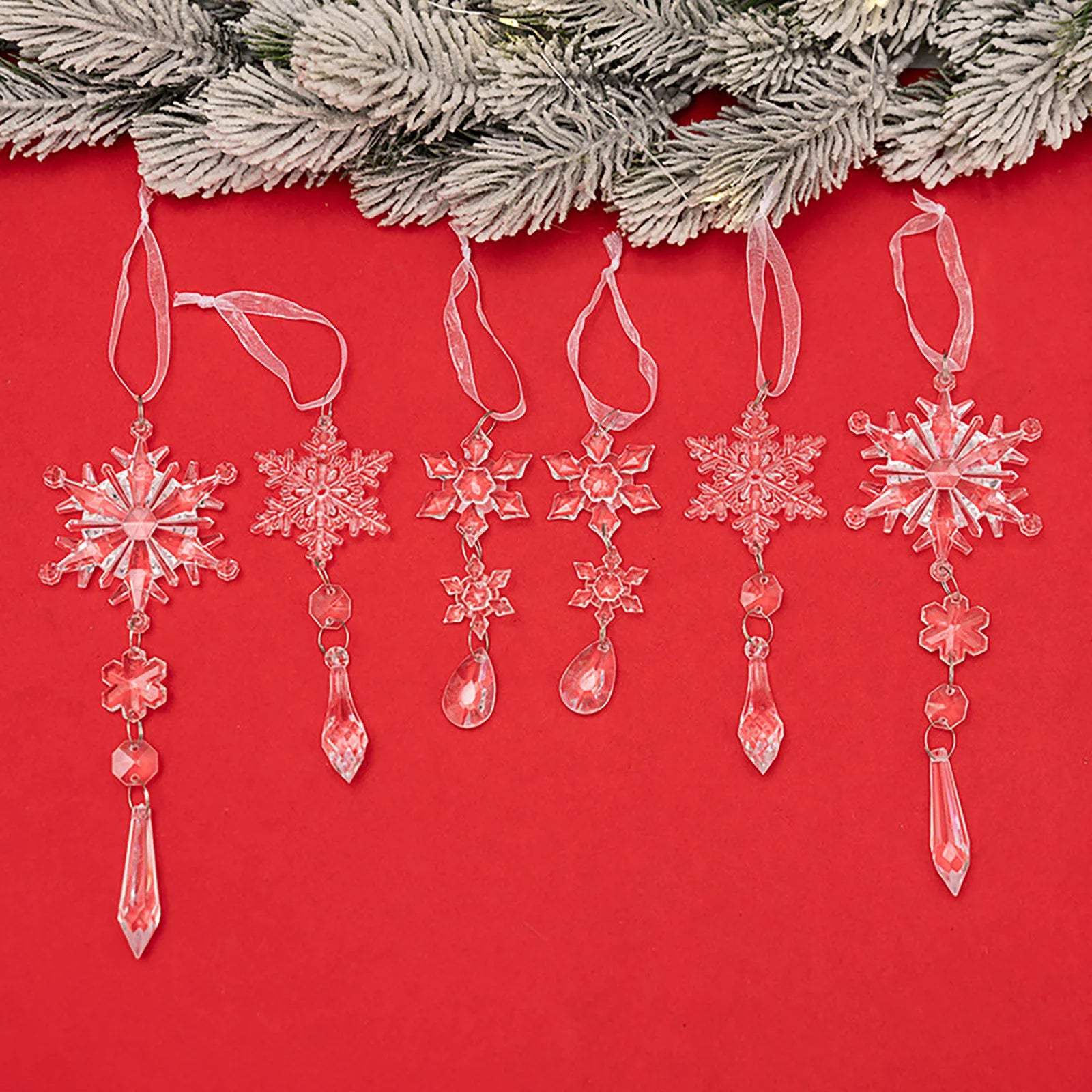 Christmas Room Decoration 6Pcs Crystal Ornaments for Christmas Tree Decorations Hanging Crystals Icicle Decoração De Natal