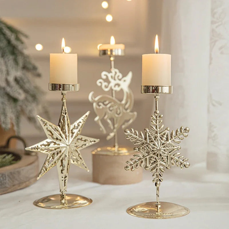 Christmas Votive Candle Holder Metal Tealight Holder Xmas Tree Elk Snowflake Patterns for Winter Xmas Table Centerpiece Decor