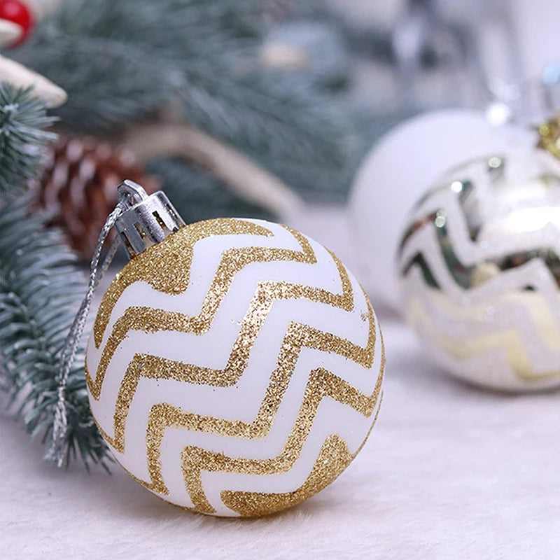 30PCS Christmas Balls ,60MM Gold&White Painted Shatterproof Festive Wedding Hanging Ornaments Christmas Trees Decoration Durable