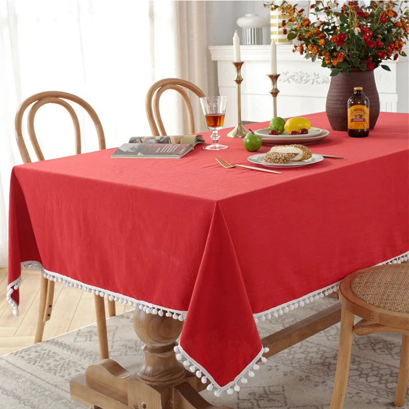 Cotton Fabric Tablecloth Tassels Stitching Washable Table Cloth for Wedding Party Dining Banquet Decoratio Christmas Table Cover