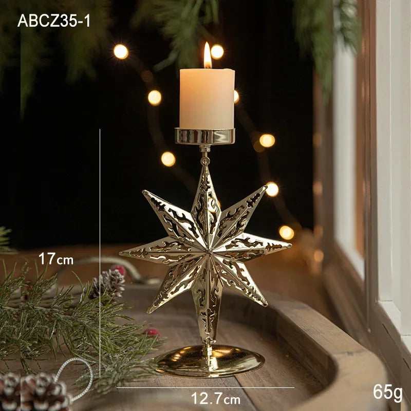 Christmas Votive Candle Holder Metal Tealight Holder Xmas Tree Elk Snowflake Patterns for Winter Xmas Table Centerpiece Decor