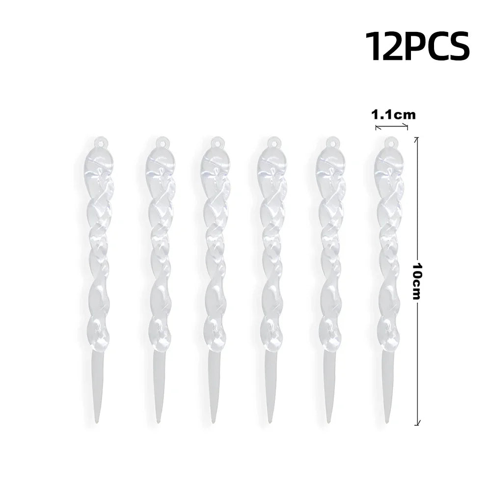 12/24Pcs Christmas Clear Simulation Icicle Pendants Xmas Tree Hanging Fake Ice Winter Party New Year Gifts Navidad 5/7.5/10/13Cm