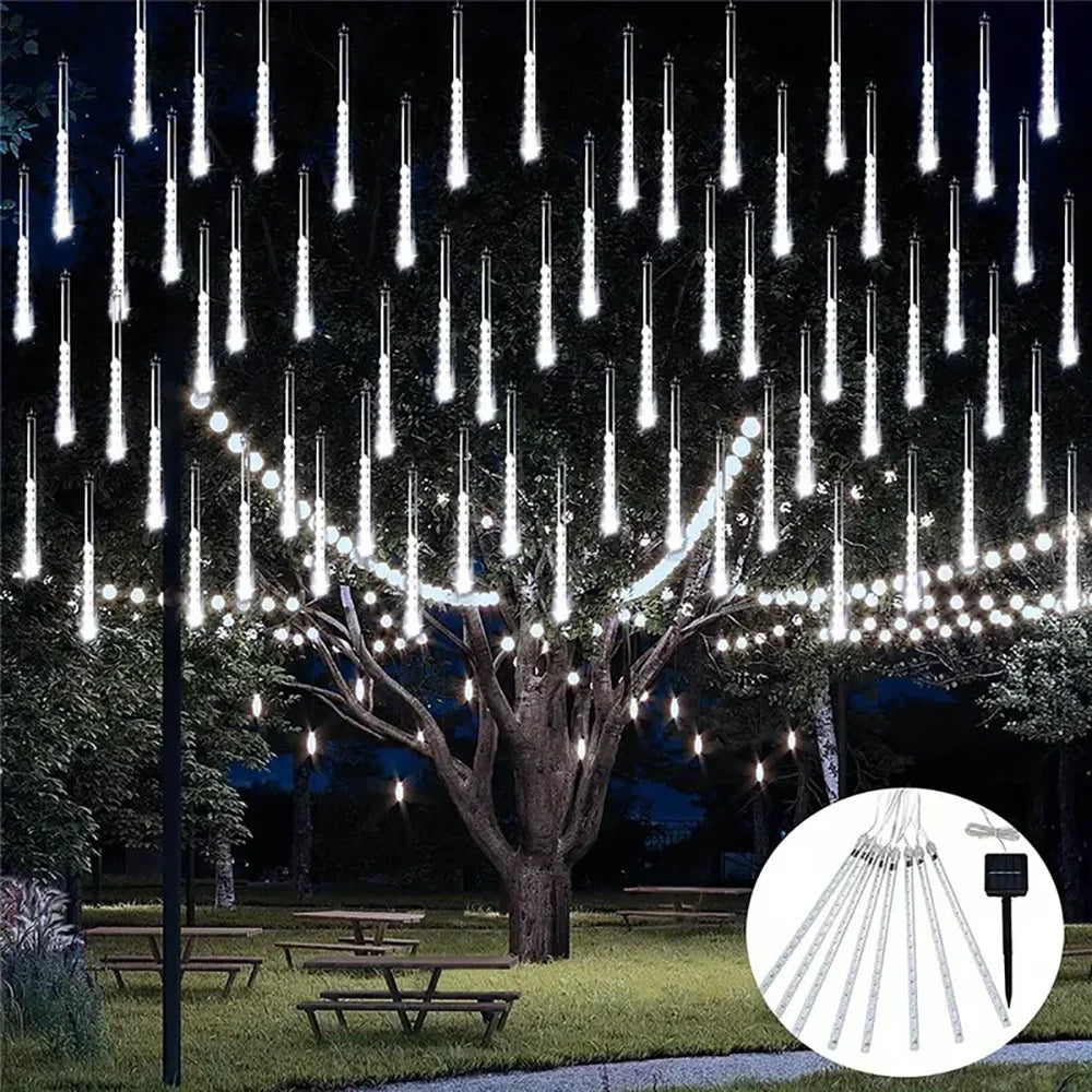 Solar Meteor Shower Rain Lights Waterproof String Lights Christmas Holiday Lighting Decor Outdoor Street Garland Fairy Lights